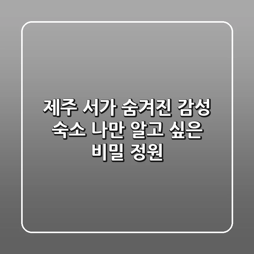 제주 서가: 숨겨진 감성 숙소, 나만 알고 싶은 비밀 정원