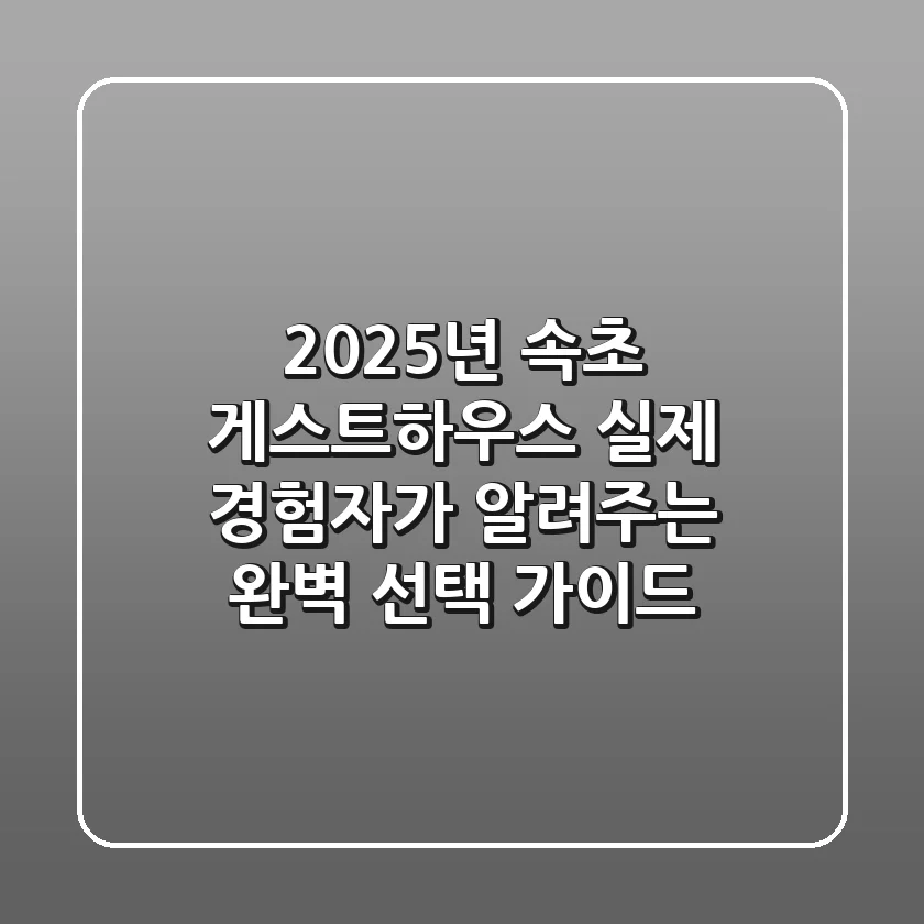 2025년 속초 게스트하우스, 실제 경험자가 알려주는 완벽 선택 가이드