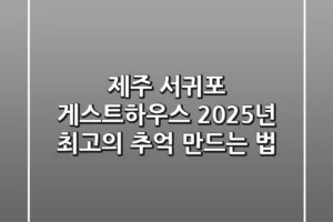 제주 서귀포 게스트하우스, 2025년 최고의 추억 만드는 법