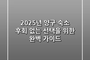 2025년 양구 숙소, 후회 없는 선택을 위한 완벽 가이드
