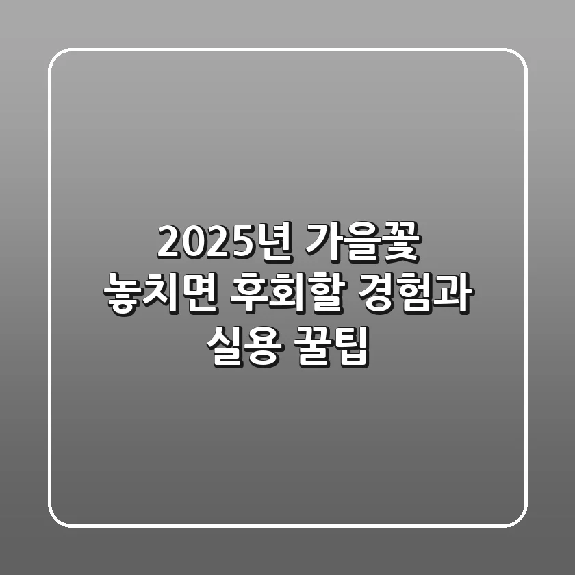 2025년 가을꽃, 놓치면 후회할 경험과 실용 꿀팁