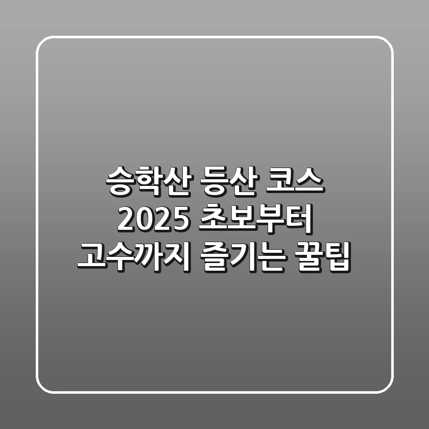 승학산 등산 코스: 2025 초보부터 고수까지 즐기는 꿀팁