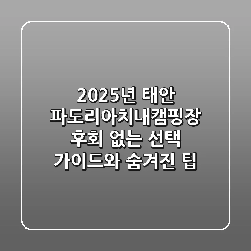 2025년 태안 파도리아치내캠핑장: 후회 없는 선택 가이드와 숨겨진 팁