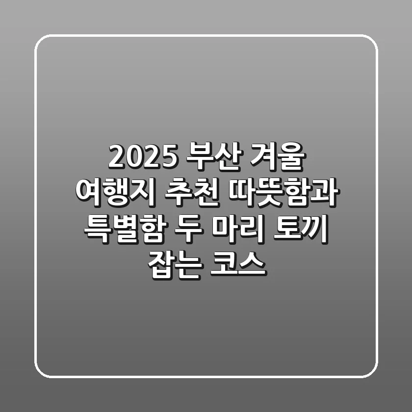 2025 부산 겨울 여행지 추천: 따뜻함과 특별함, 두 마리 토끼 잡는 코스!