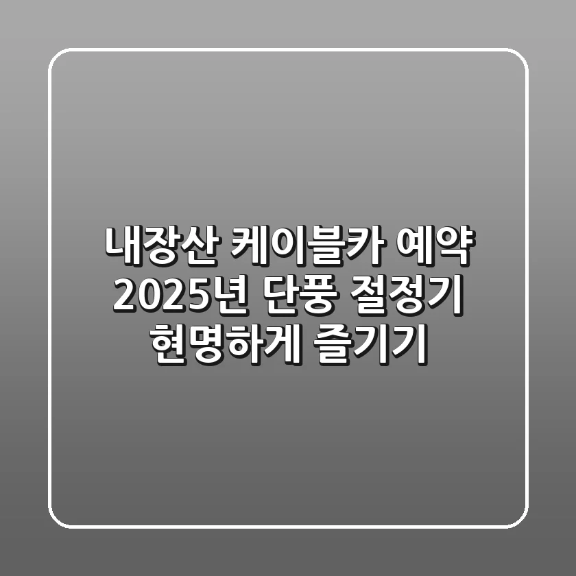 내장산 케이블카 예약: 2025년 단풍 절정기 현명하게 즐기기