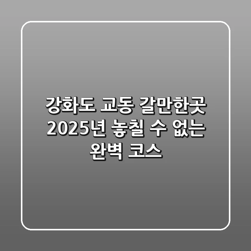 강화도 교동 갈만한곳, 2025년 놓칠 수 없는 완벽 코스!