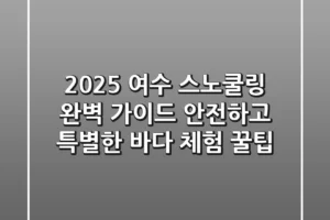 2025 여수 스노쿨링 완벽 가이드: 안전하고 특별한 바다 체험 꿀팁!