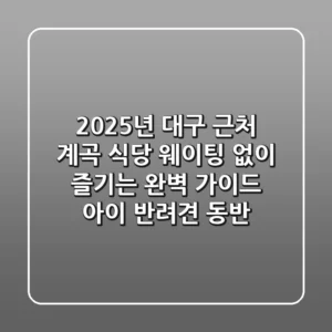 2025년 대구 근처 계곡 식당: 웨이팅 없이 즐기는 완벽 가이드 (아이, 반려견 동반)