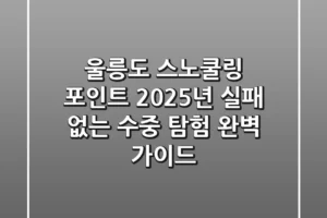 울릉도 스노쿨링 포인트, 2025년 실패 없는 수중 탐험 완벽 가이드