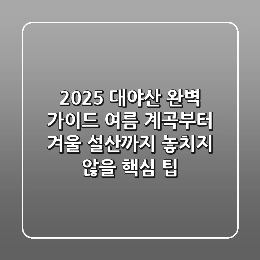 2025 대야산 완벽 가이드: 여름 계곡부터 겨울 설산까지, 놓치지 않을 핵심 팁