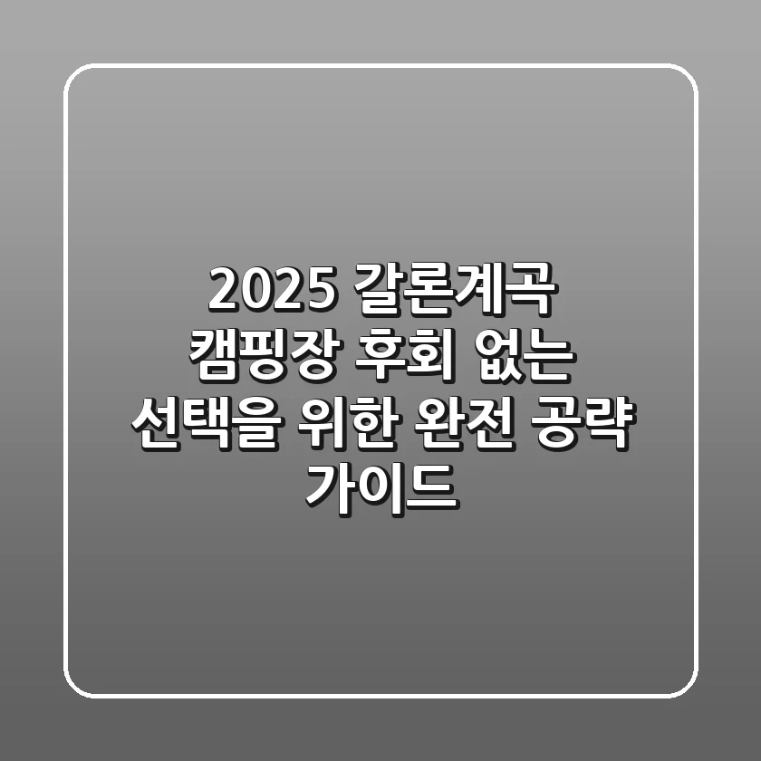 2025 갈론계곡 캠핑장, 후회 없는 선택을 위한 완전 공략 가이드