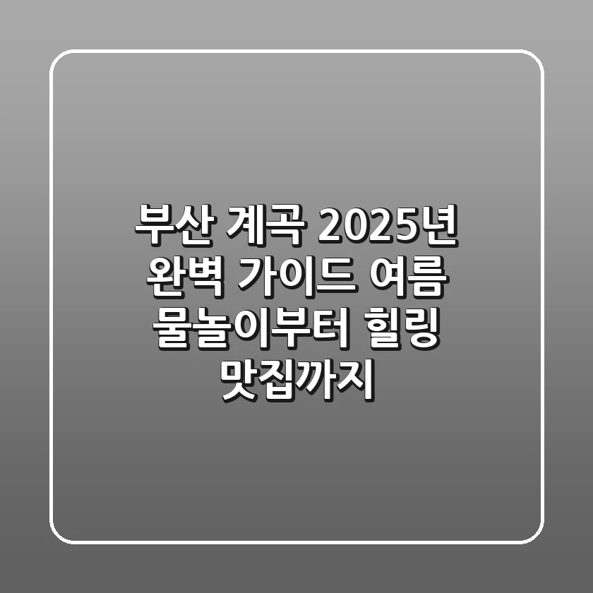 부산 계곡 2025년 완벽 가이드: 여름 물놀이부터 힐링 맛집까지