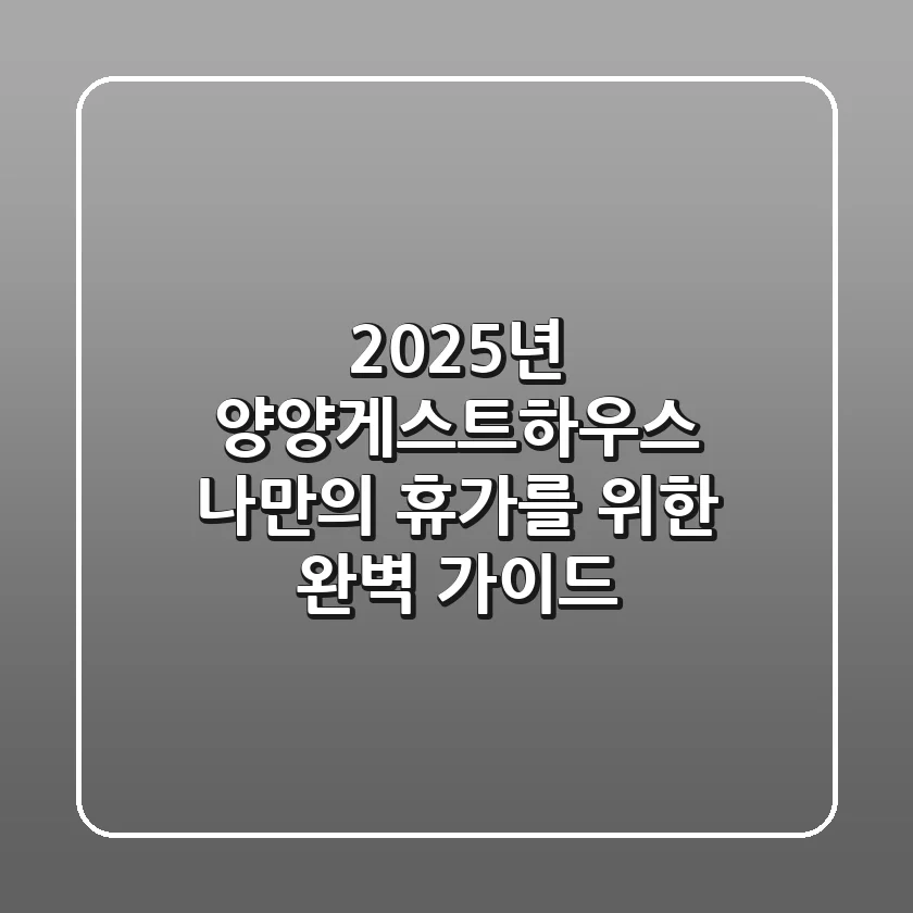 2025년 양양게스트하우스, 나만의 휴가를 위한 완벽 가이드