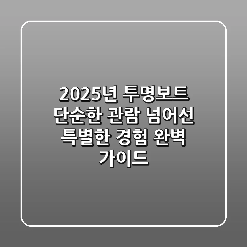 2025년 투명보트, 단순한 관람 넘어선 특별한 경험 완벽 가이드